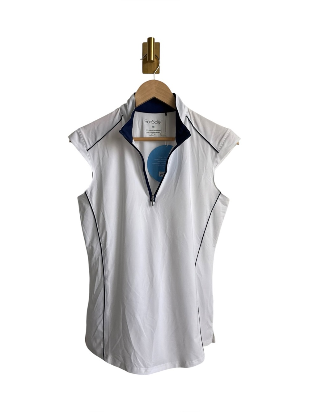 SanSoleil Women's UPF 50+ Quarter Zip Sleeveless Golf Top White Navy M